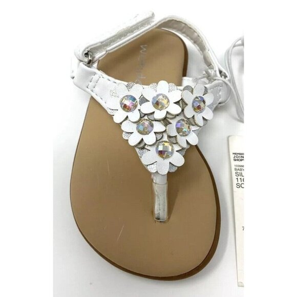 Wonderkids‎ Baby 3D Floral Faux Rhinestone Sandals Adjustable Strap White Size 3 - Picture 2 of 6